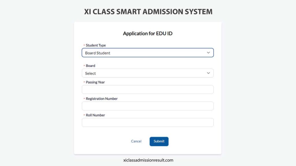 Sign up for XI Class Admission EDU ID